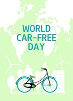 monde voiture gratuit journée. vélo sur le vert Contexte. monde vélo journée bannière ou affiche. global environnement. vecteur illustration.