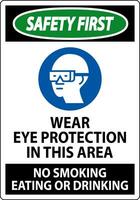 sécurité premier signe porter œil protection dans cette zone, non fumeur en mangeant ou en buvant vecteur