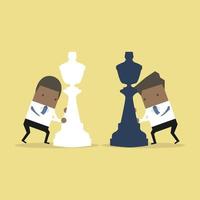 homme d'affaires africain déplaçant des pièces d'échecs sur un échiquier. concept d'entreprise ou de politique. vecteur