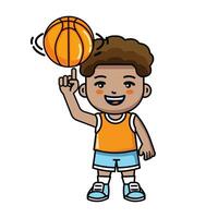 garçon filage basketball Balle illustration dessin animé personnage vecteur