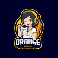 mignonne joueur personnage mascotte logo, joueur fille esport logo modèle vecteur