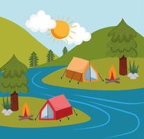 tentes de camping rivière vecteur