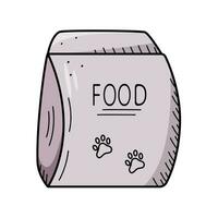 emballage de animaux domestiques alimentation avec le une inscription nourriture et une peint patte. vecteur griffonnage illustration de une sac de sec nourriture pour chiens ou chats.