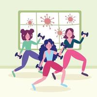 les filles font des exercices à la maison vecteur