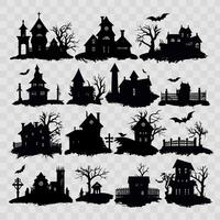 ensemble de Halloween terrifiant maison silhouette vecteur