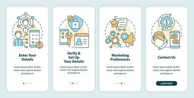 en ligne bancaire enregistrement guider l'intégration mobile app filtrer. procédure pas à pas 4 pas modifiable graphique instructions avec linéaire concepts. interface utilisateur, ux, gui modèle vecteur