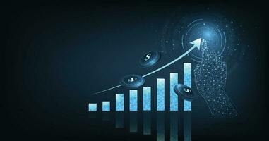 concept de croissance affaires sur réussi avec graphique icône en haut numérique sur foncé bleu Contexte vecteur