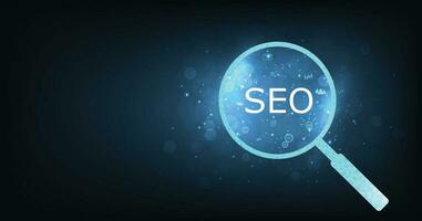 chercher moteur optimisation seo concept sur foncé bleu Contexte. vecteur