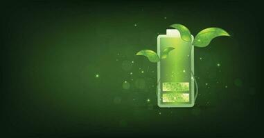 vert batterie avec feuilles. éco vert énergie signe. vecteur