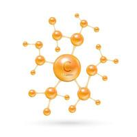 vitamine c complexe et minéraux dans moléculaire former. diététique supplément pour pharmacie publicité. science médical concept. Orange vitamine isolé sur blanc Contexte. vecteur eps10.