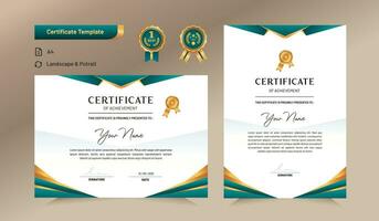 vert et or certificat de réussite modèle. pour décerner, entreprise, et éducation besoins. vecteur illustration
