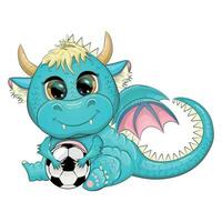 mignonne dessin animé vert dragon et football balle, jeu. symbole de 2024 selon à le chinois calendrier. vecteur