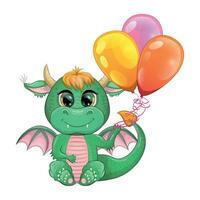 mignonne dessin animé vert bébé dragon avec cornes et ailes. symbole de 2024 selon à le chinois calendrier vecteur