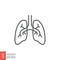 poumons icône. Facile contour style. Humain interne organe, poumon, respiratoire système, pneumologie concept. mince ligne symbole. vecteur illustration isolé sur blanc Contexte. modifiable accident vasculaire cérébral eps dix.