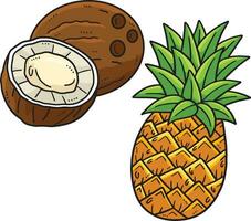 noix de coco et ananas dessin animé coloré clipart vecteur