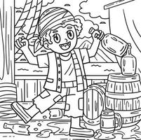 pirate avec baril de Rhum coloration page pour des gamins vecteur