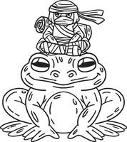 ninja sur énorme grenouille isolé coloration page pour des gamins vecteur