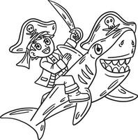 pirate et requin isolé coloration page pour des gamins vecteur