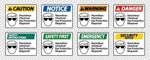 Isoler le signe symbole dangereux de protection des yeux chimiques sur fond transparent, illustration vectorielle vecteur