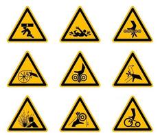 Étiquettes de symboles de danger d'avertissement triangulaires sur fond blanc vecteur