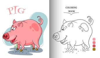 cochon drôle de personnage animal dans la page de livre de coloriage de style dessin animé vecteur