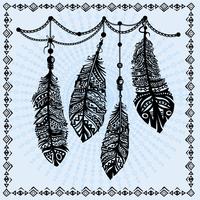 Motif ethnique plumes vintage, design tribal, tatouage vecteur