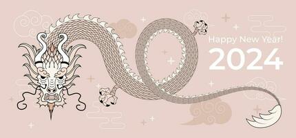 content 2024 Nouveau année carte postale avec dragon zodiaque astrologie signe, symbole de le année, Nouveau année bannière, salutation, invitation, vecteur art.