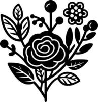 fleurs - noir et blanc isolé icône - vecteur illustration