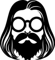 hippie - noir et blanc isolé icône - vecteur illustration