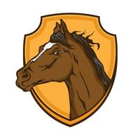 cheval tête vecteur illustration avec bouclier, bien pour stable et ranch logo