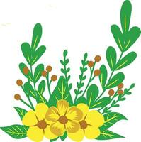 mignonne floral bouquet avec Jaune fleurs et vert feuilles. vecteur illustration.