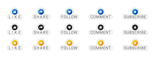 social réseau panneaux ensemble. comme, commentaire, partager, Icônes. vecteur évolutif graphique