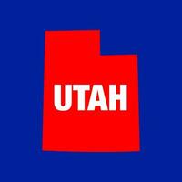 Utah Etat carte typographie sur bleu Contexte. vecteur