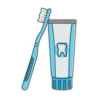 dentifrice et dent brosse, Couleur vecteur illustration, dessin animé style