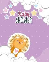 baby shower, carte d'invitation lion animaux étoiles nuages célébration vecteur