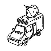 icône de camion de télévision par satellite. doodle dessinés à la main ou style d'icône de contour vecteur
