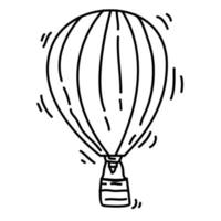 randonnée aventure en montgolfière, voyage, voyage, camping. conception d'icônes dessinées à la main, contour noir, icône de griffonnage, vecteur