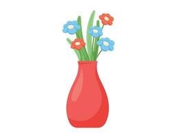 vecteur isolé dessin animé rouge décoratif vase avec épanouissement fleur bouquet.