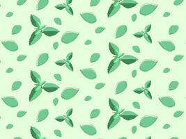 menthe, menthe sans couture modèle avec feuilles sur une vert Contexte vecteur