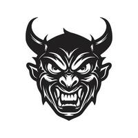 diable mascotte, ancien logo ligne art concept noir et blanc couleur, main tiré illustration vecteur