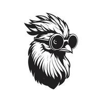 coq portant des lunettes de soleil, ancien logo ligne art concept noir et blanc couleur, main tiré illustration vecteur