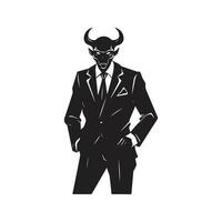 diable portant costume, ancien logo ligne art concept noir et blanc couleur, main tiré illustration vecteur