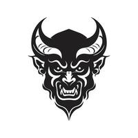 diable mascotte, ancien logo ligne art concept noir et blanc couleur, main tiré illustration vecteur