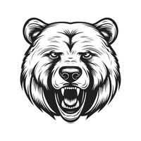 grisonnant ours mascotte, ancien logo ligne art concept noir et blanc couleur, main tiré illustration vecteur