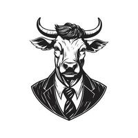 bovine politicien, ancien logo ligne art concept noir et blanc couleur, main tiré illustration vecteur