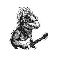 bascule iguane, ancien logo ligne art concept noir et blanc couleur, main tiré illustration vecteur