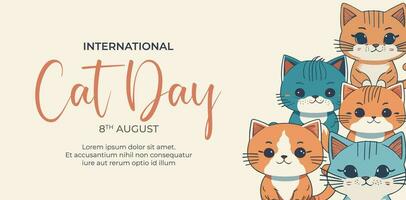 modèle de bannière horizontale de la journée internationale du chat dessiné à la main vecteur