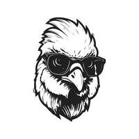 poulet avec des lunettes de soleil, ancien logo ligne art concept noir et blanc couleur, main tiré illustration vecteur