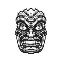 tiki masque, ancien logo ligne art concept noir et blanc couleur, main tiré illustration vecteur