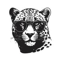 guépard portant des lunettes de soleil, ancien logo ligne art concept noir et blanc couleur, main tiré illustration vecteur